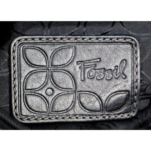 FOSSIL BLACK GENUINE LEATHER KEY CHAIN X-BODY MESSENGER SHOULDER BAG HANDBAG - Picture 12 of 16